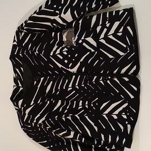 Black & White palm leaf design 3/4 sleeve cotton blazer sz XL.